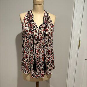ALC Boho Print Split Front Tie Neck Sleeveless Blouse